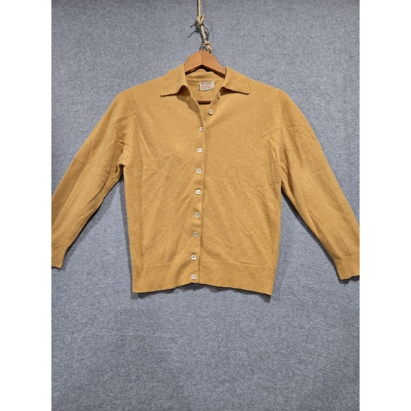 Vtg Arlure Size S 100% Mongolian Cashmere‎ Yellow Mustard Women Sweater Cardigan - Picture 1 of 8